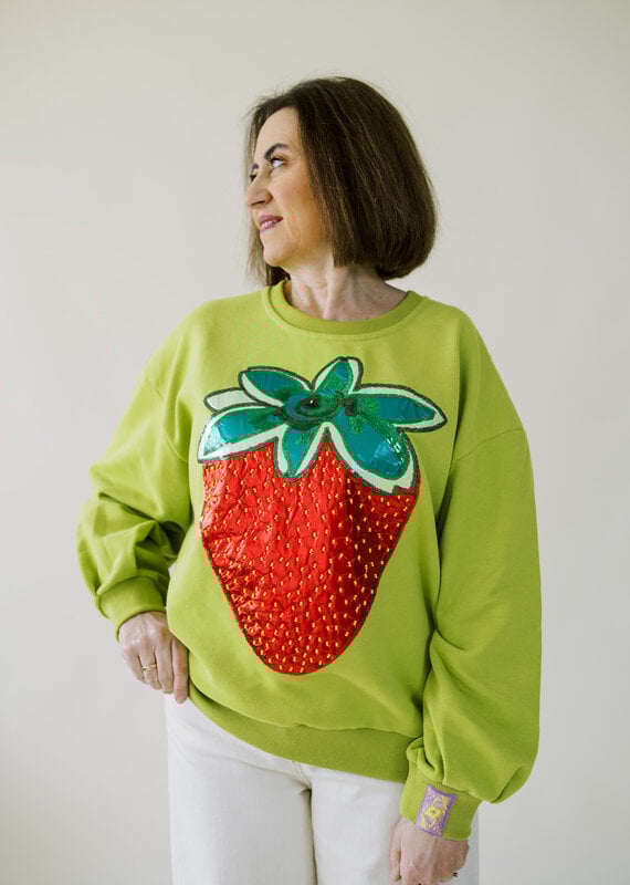 Queen of Sparkles Lime Green Metallic Strawberry Sweatshirt