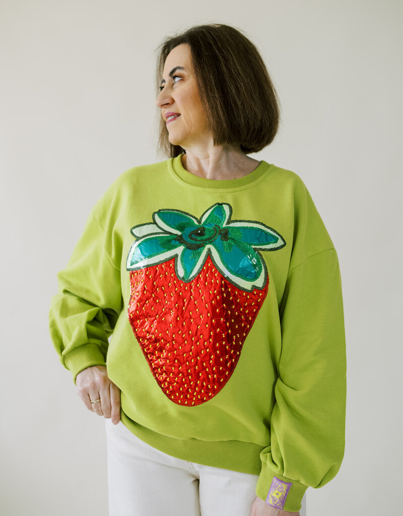 Queen of Sparkles Lime Green Metallic Strawberry Sweatshirt