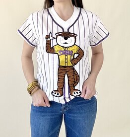 Queen of Sparkles Licensed White & Purple Stripe LSU Tiger Tee