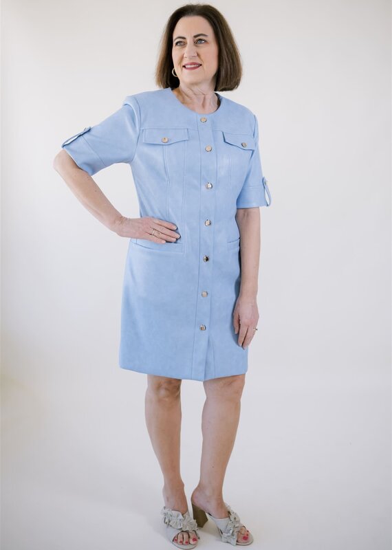 Jackie Faux Leather Dress Light Blue