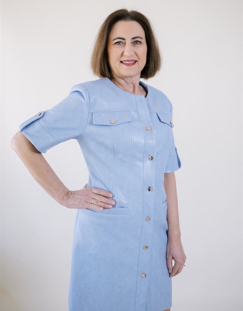 Jackie Faux Leather Dress Light Blue