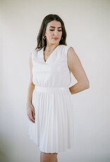 Faux Leather Pleated Skirt Dress Creme