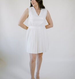 Faux Leather Pleated Skirt Dress Creme