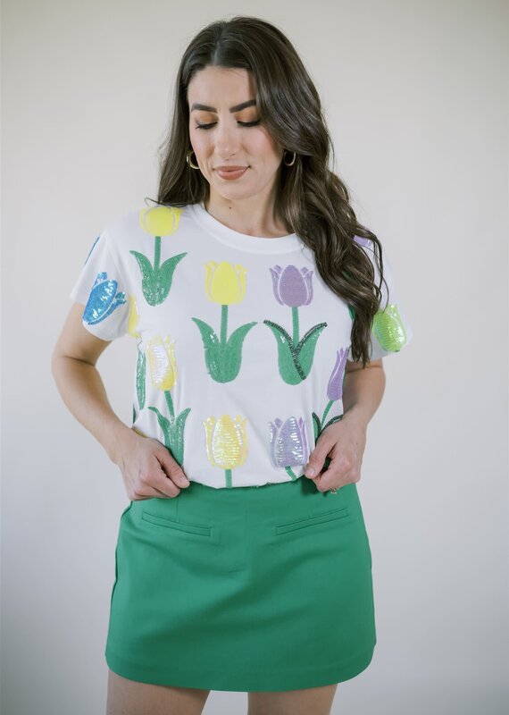 Queen of Sparkles White Multi Tulip Tee