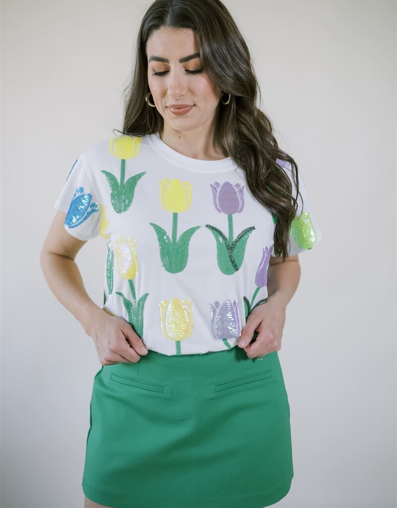 Queen of Sparkles White Multi Tulip Tee