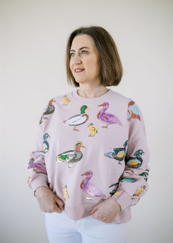 Queen of Sparkles Light Pink Scattered Duck Sweatshirt