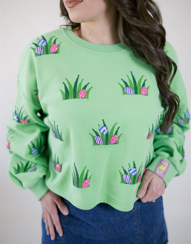 Queen of Sparkles Lime Green Easter Egg in Grass Sweatshirt