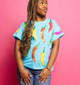 Queen of Sparkles Aqua Multi Chili Pepper Tee
