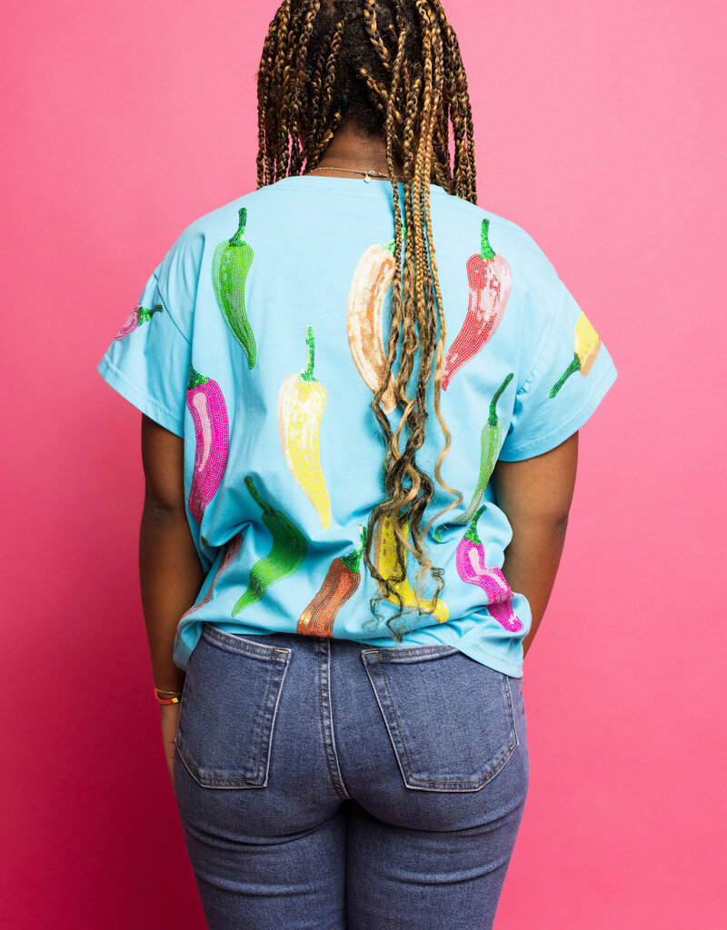 Queen of Sparkles Aqua Multi Chili Pepper Tee
