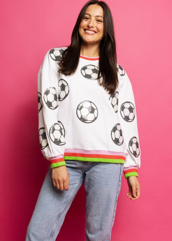 Queen of Sparkles White Soccer Sweatshirt