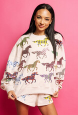 Queen of Sparkles Beige Multi Print Horse Sweatshirt