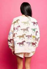 Queen of Sparkles Beige Multi Print Horse Sweatshirt
