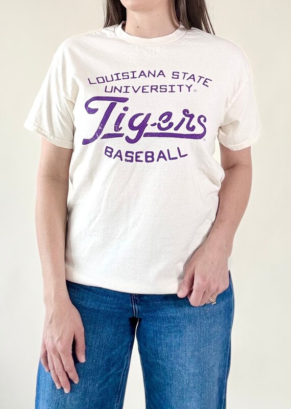 LSU Tigers Baseball Stencil Thrifted Tee