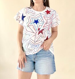 Queen of Sparkles White, Red, & Blue Groovy Star Tee