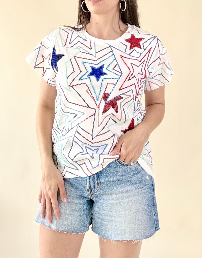 Queen of Sparkles White, Red, & Blue Groovy Star Tee