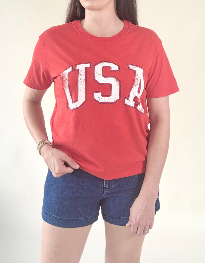 Z Supply USA Boyfriend Tee Cabana Red