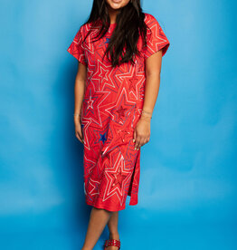 Queen of Sparkles Red, White, & Blue Groovy Star Midi Dress