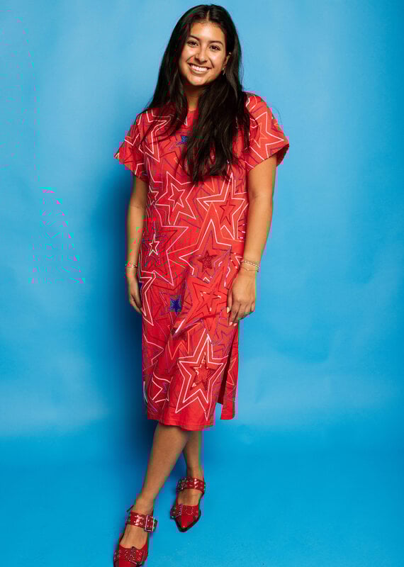 Queen of Sparkles Red, White, & Blue Groovy Star Midi Dress