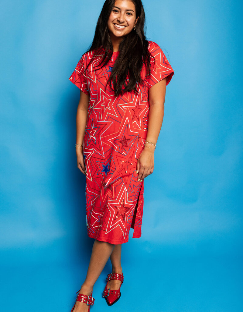 Queen of Sparkles Red, White, & Blue Groovy Star Midi Dress
