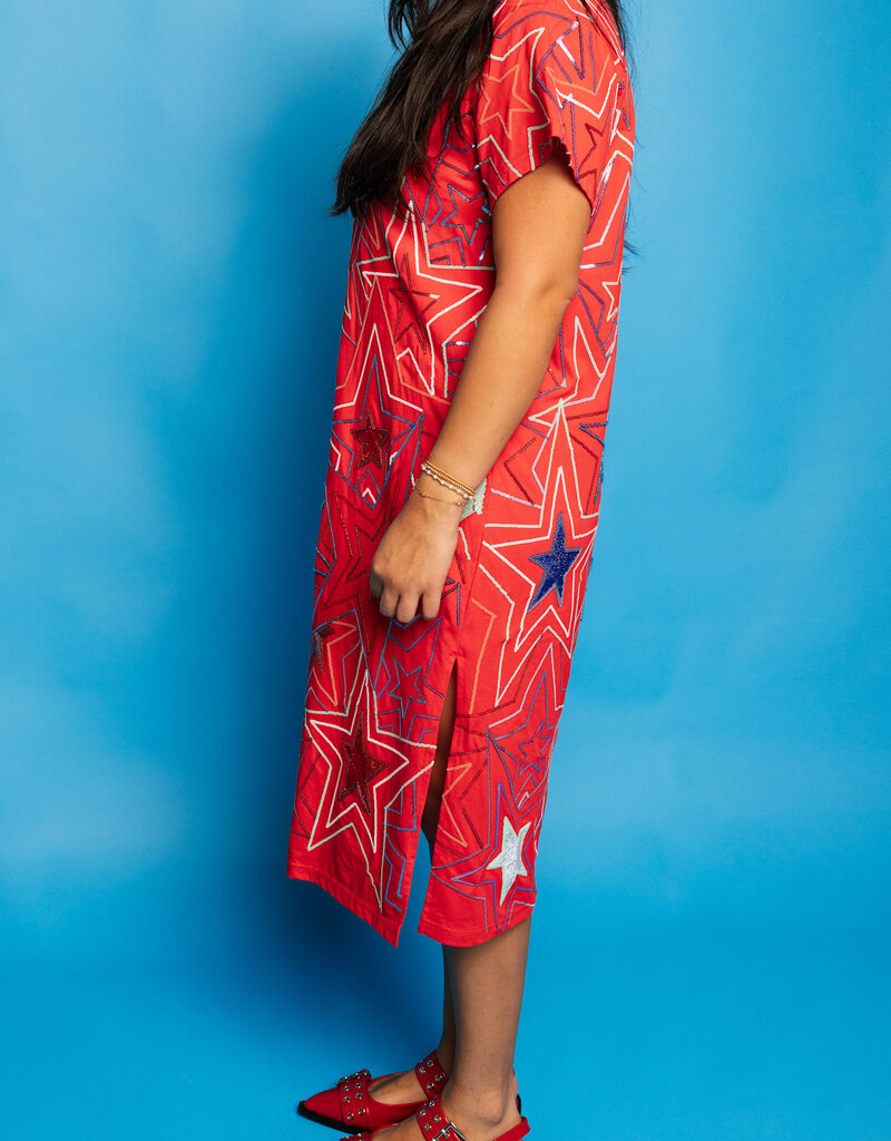 Queen of Sparkles Red, White, & Blue Groovy Star Midi Dress