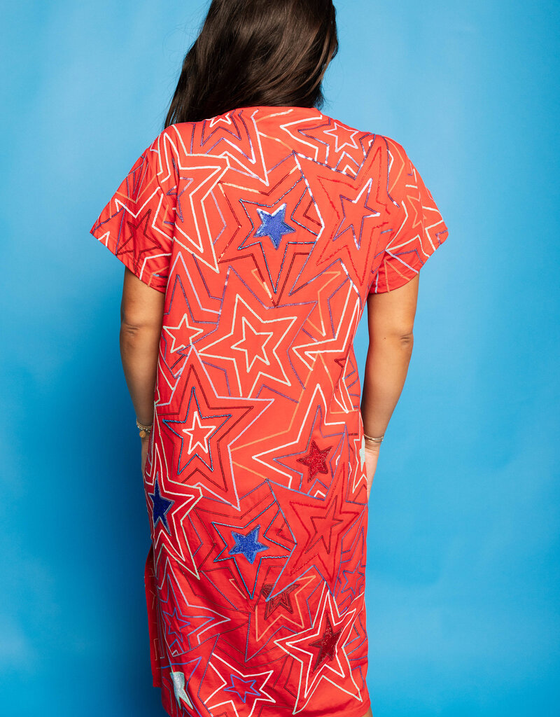 Queen of Sparkles Red, White, & Blue Groovy Star Midi Dress