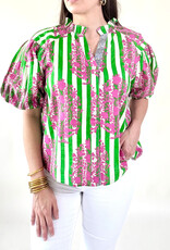 Jodi Striped Floral Print Blouse