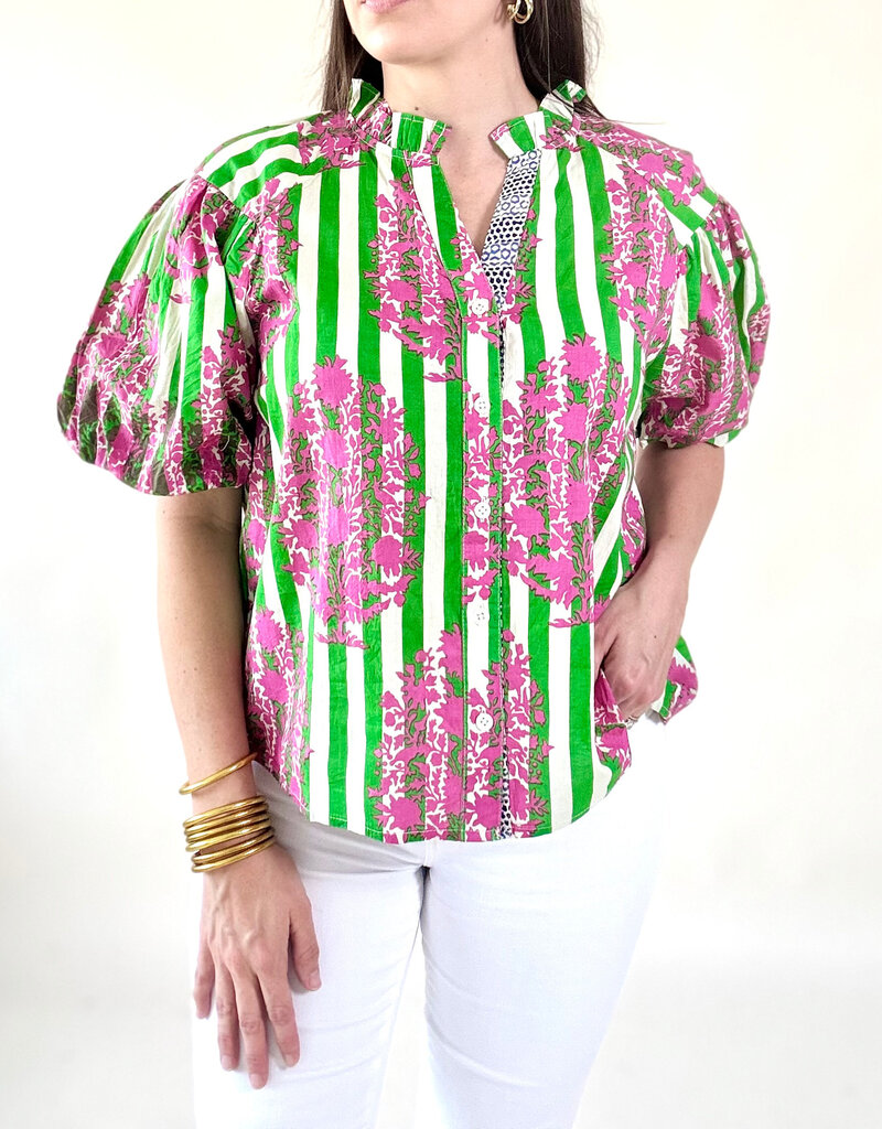 Jodi Striped Floral Print Blouse