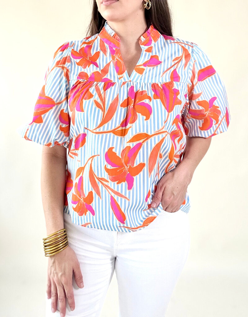 Arden Striped Floral Blouse