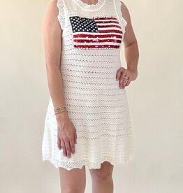 Queen of Sparkles White Lace American Flag Tank Dress