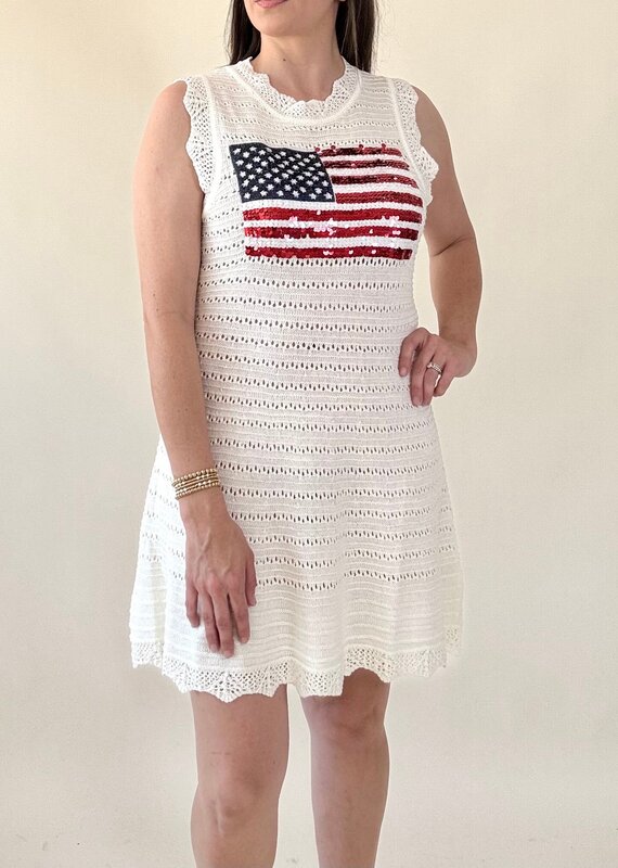 Queen of Sparkles White Lace American Flag Tank Dress