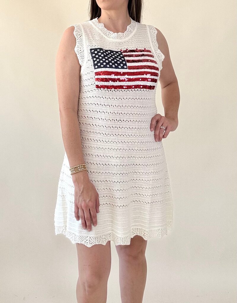 Queen of Sparkles White Lace American Flag Tank Dress