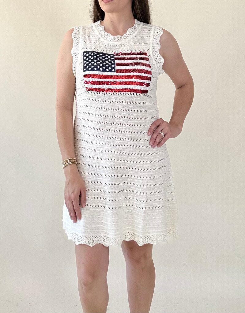 Queen of Sparkles White Lace American Flag Tank Dress
