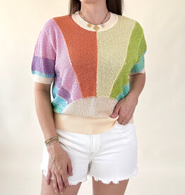 Queen of Sparkles Rainbow Rhinestone Sunshine Short Sleeve Sweater