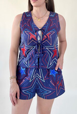 Queen of Sparkles Navy Groovy Star Tie Tank