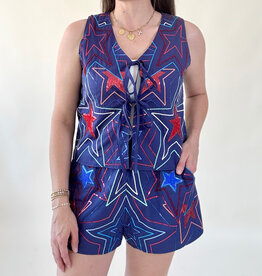 Queen of Sparkles Navy Groovy Star Tie Tank