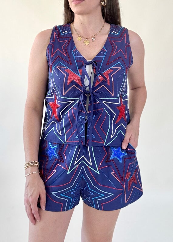 Queen of Sparkles Navy Groovy Star Tie Tank