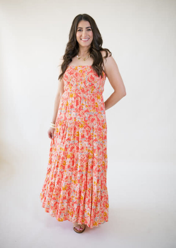 Z Supply Balos Jardi Floral Midi Dress Persimmon