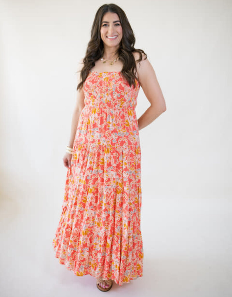 Z Supply Balos Jardi Floral Midi Dress Persimmon