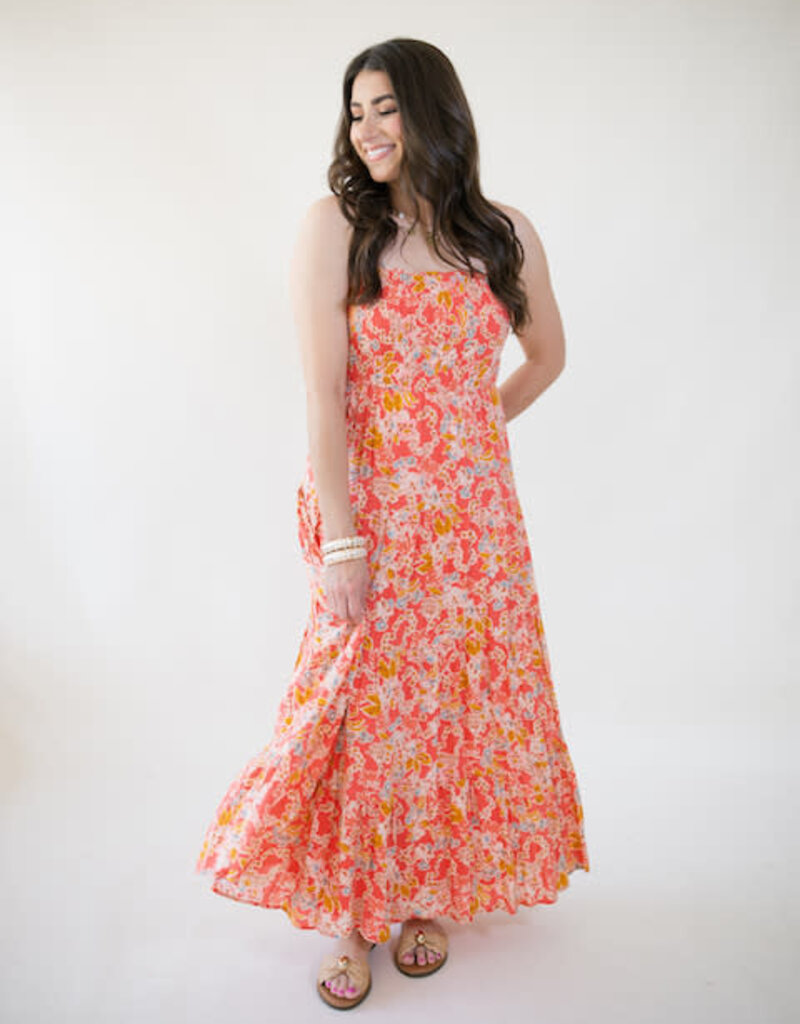 Z Supply Balos Jardi Floral Midi Dress Persimmon