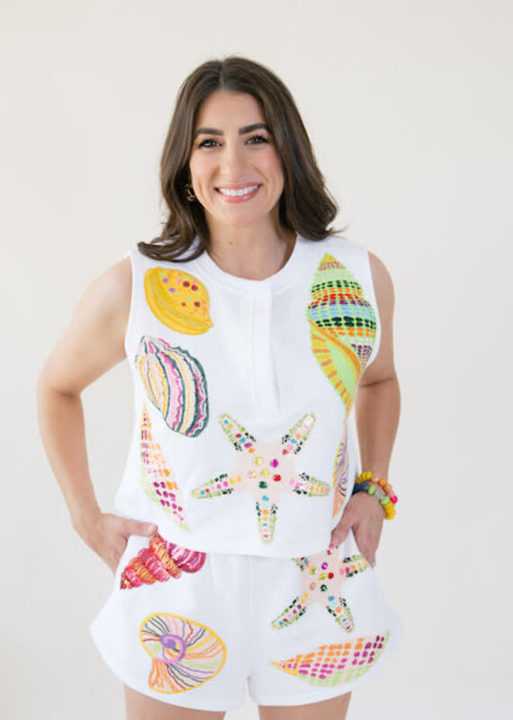 Queen of Sparkles White Multi Shell Tank