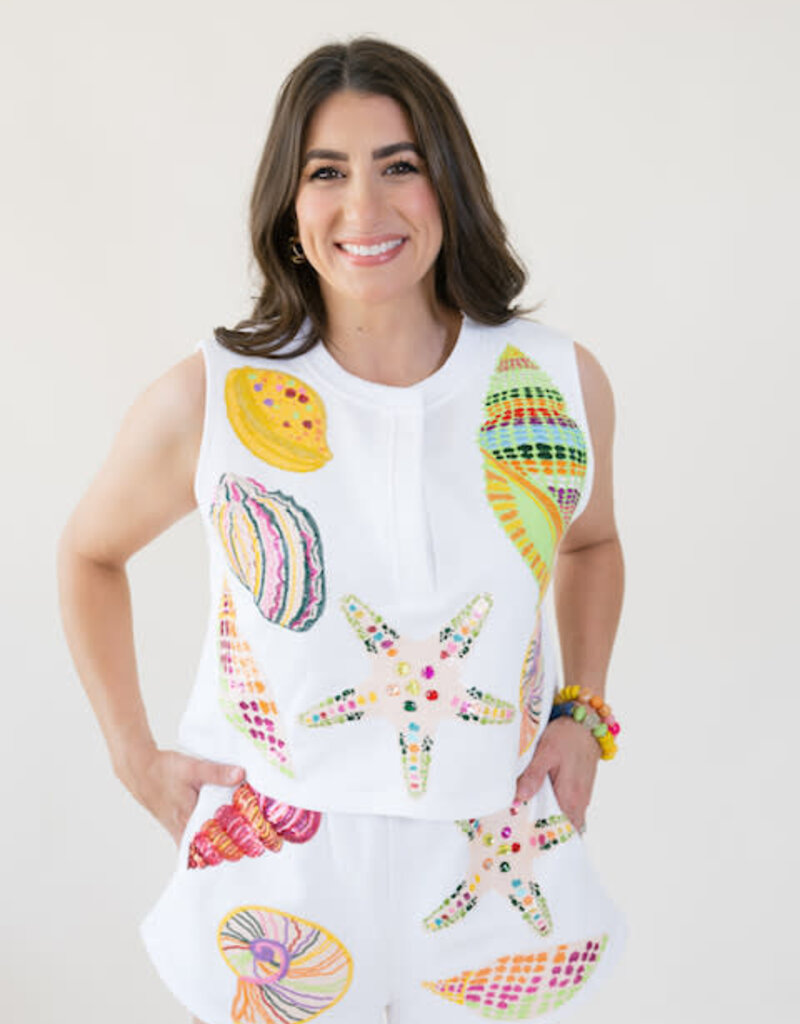 Queen of Sparkles White Multi Shell Tank
