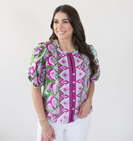 Karen Kane In The Garden Puff Sleeve Blouse