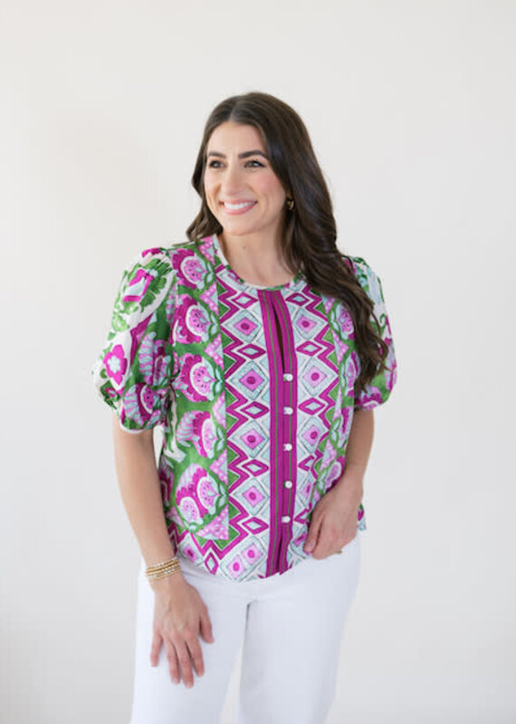 Karen Kane In The Garden Puff Sleeve Blouse