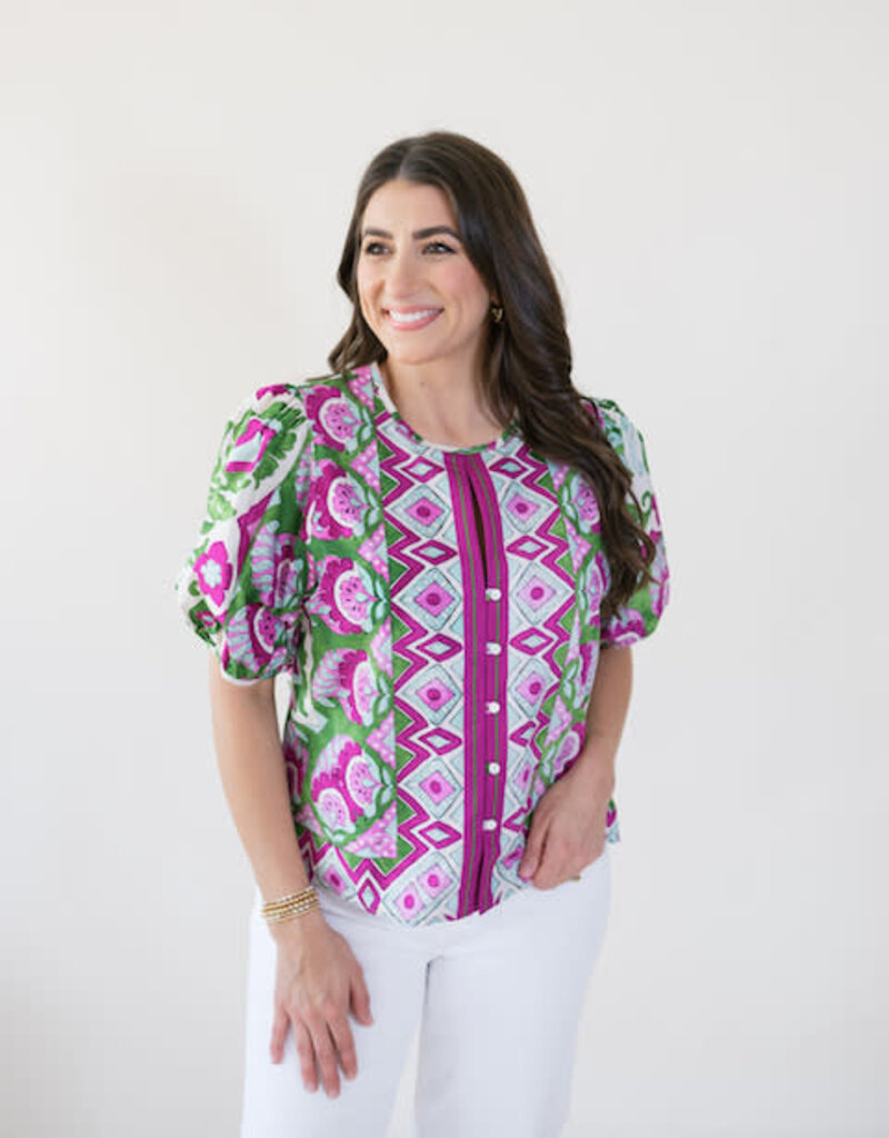 Karen Kane In The Garden Puff Sleeve Blouse