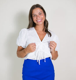 Eyelet Embroidered V-Neck Blouse
