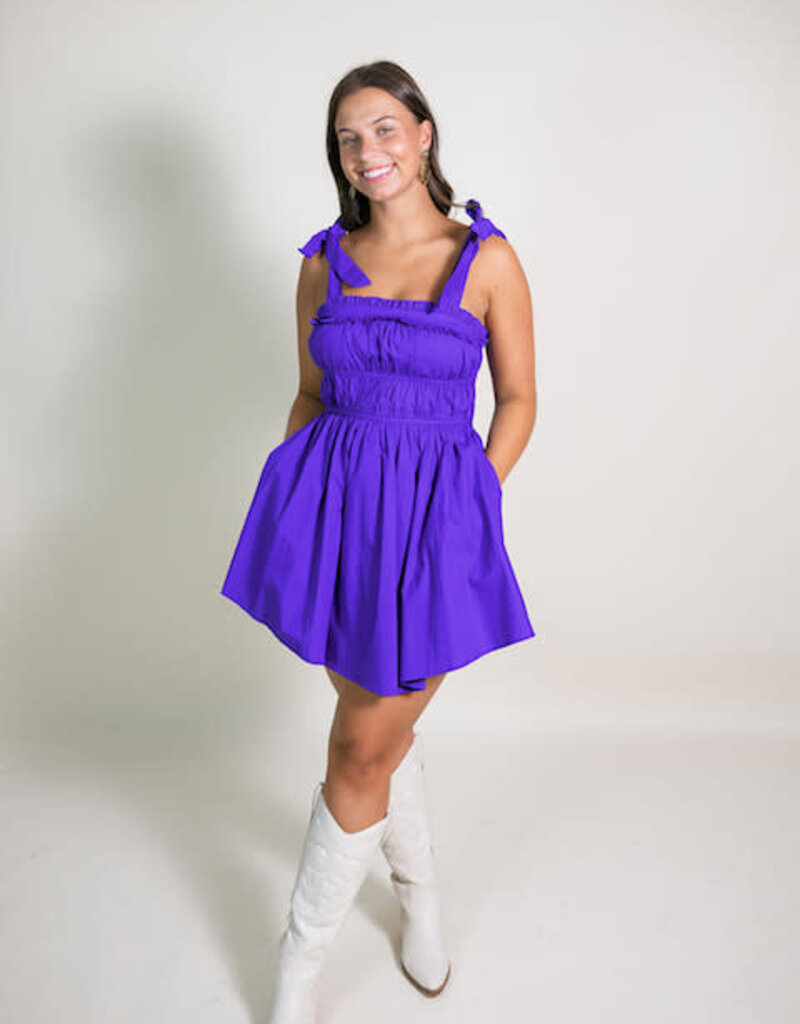 Purple Ruched Bodice Mini Dress