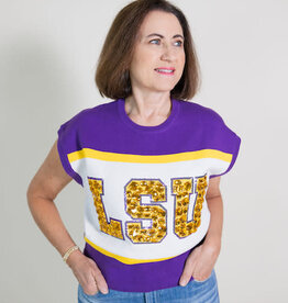 Queen of Sparkles Licensed LSU Colorblock Jewel Letter S/S Sweater