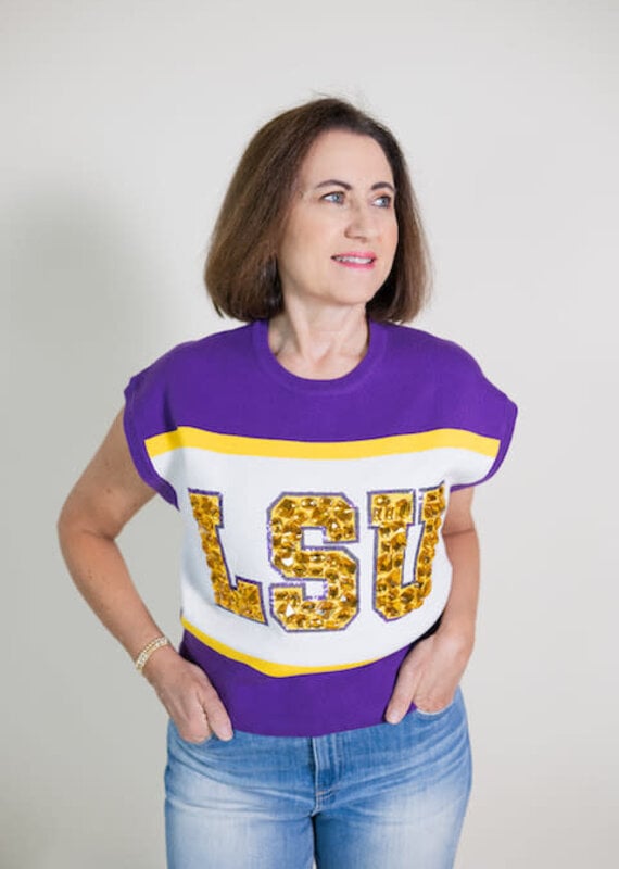 Queen of Sparkles Licensed LSU Colorblock Jewel Letter S/S Sweater