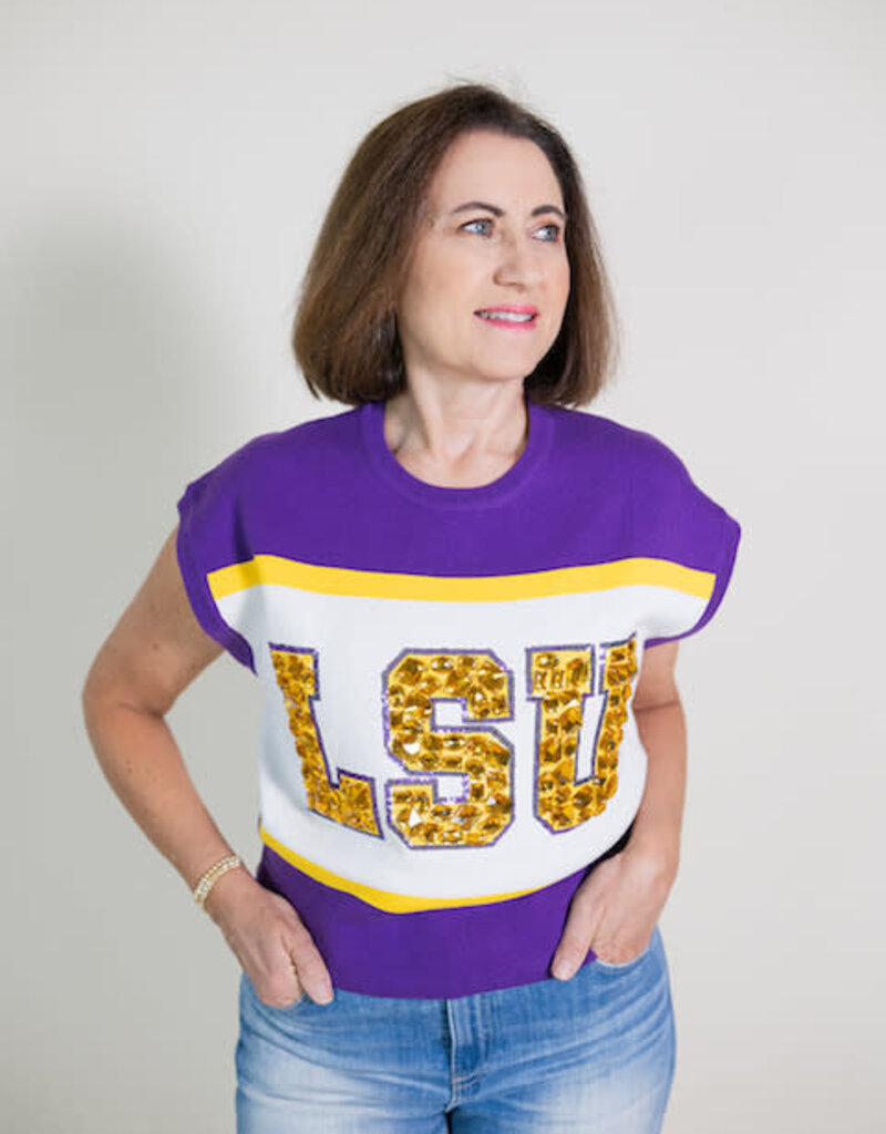 Queen of Sparkles Licensed LSU Colorblock Jewel Letter S/S Sweater