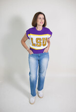 Queen of Sparkles Licensed LSU Colorblock Jewel Letter S/S Sweater